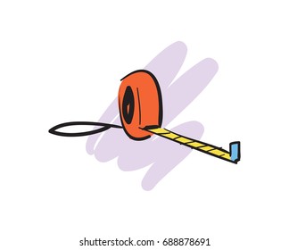 Cartoon measuring roulette icon. Tool for apartment renovation, interior design instrument isolated vector illustration.
