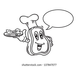 Cartoon meat with bubble speech