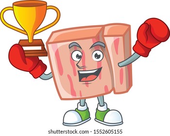 Cartoon meat in the character mascot boxing winner