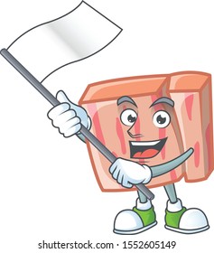 Cartoon meat in the character mascot bring flag