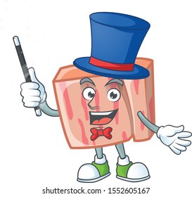 Cartoon meat in the character mascot magician