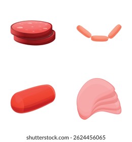 Cartoon meat icons set cartoon vector. Various type of fresh meat product. Food, gastronomy