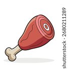 Cartoon meat leg with bone isolated on white background