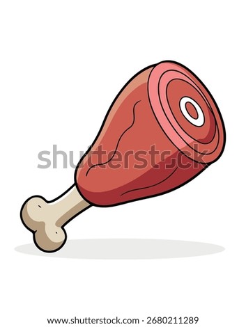 Cartoon meat leg with bone isolated on white background
