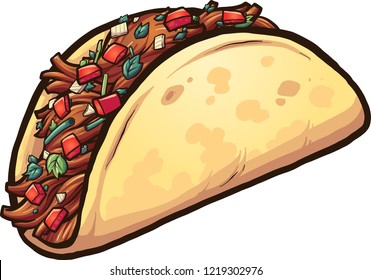 Cartoon meat taco with cilantro and tomato.  Vector clip art illustration with simple gradients. All in a single layer. 
