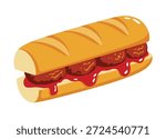 Cartoon meatball sub sandwich with red sauce and golden bun food bread