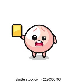 cartoon meatbun character as a football referee giving a yellow card , cute style design for t shirt, sticker, logo element