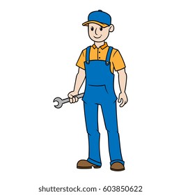 Cartoon Mechanic Appliance Repairman Vector Illustration