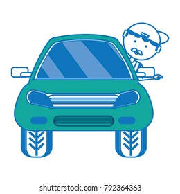 cartoon mechanic and car icon