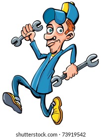 Cartoon Mechanic Running His Tools He Stock Vector (Royalty Free ...