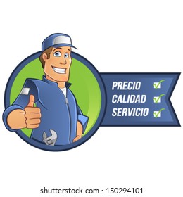 Cartoon mechanic in Spanish