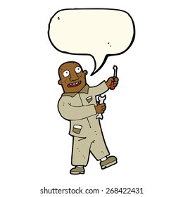 cartoon mechanic with speech bubble