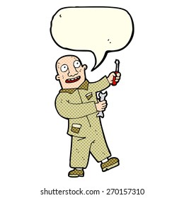cartoon mechanic with speech bubble