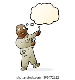 Cartoon-Mechaniker mit Denkblase