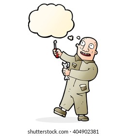 Cartoon-Mechaniker mit Denkblase