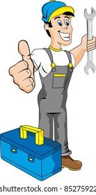 Cartoon mechanic with tools