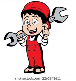cartoon mechanic in vector art