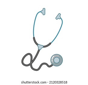 Cartoon medical doctor stethoscope. Vector medical illustration in cartoon childish style. Isolated funny clipart on white background. cute print