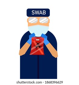 Cartoon Of The Cartoon Of The Medical Laboratory Technologist Holding A Specimen Of Nasal Swab. 