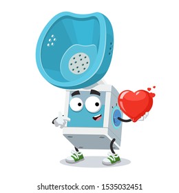 cartoon medical nebulizer steam inhaler character mascot keeps the heart on white background