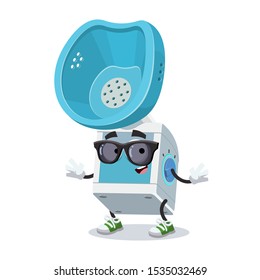 cartoon medical nebulizer steam inhaler  character mascot in black sunglasses on a white background