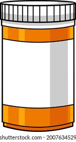 Botella de píldora médica de dibujos animados. Ilustración dibujada a mano vectorial aislada en fondo transparente