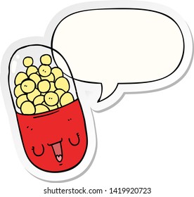 cartoon medical pill with speech bubble sticker