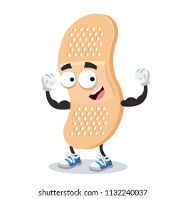 cartoon medical plaster bandage mascot shows its strength on a white background