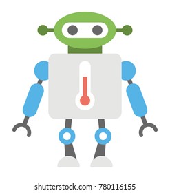 Cartoon medical robot with thermometer, flat vector icon 