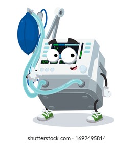 cartoon medical ventilator for artificial ventilation mascot showing himself on a white background