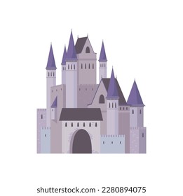 Cartoon medieval building, royal kingdom tower, fort of stone. Vector fairy palace, ancient fairytale castle symbol of kingdom. Citadel with wall