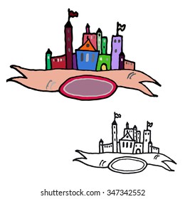 Cartoon medieval castle, vector drawing.