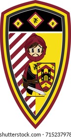 Cartoon Medieval Crusader Knight and Shield
