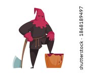Cartoon medieval executioner holding axe vector illustration