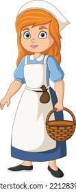 Cartoon medieval female carrying wicker basket