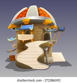 Cartoon medieval house. Vector illustration. 