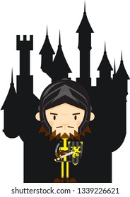 Cartoon Medieval Knight and Castle
