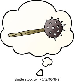 cartoon medieval mace with thought bubble in smooth gradient style