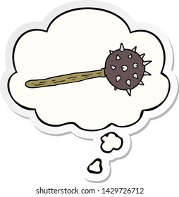 cartoon medieval mace with thought bubble as a printed sticker