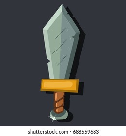Cartoon medieval metal sword. Vector game icon isolated on background.