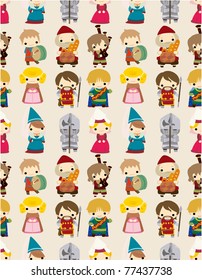 cartoon Medieval people seamless pattern