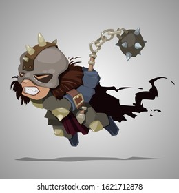 Cartoon medieval warrior. Vector illustration.