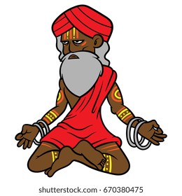 Cartoon Meditation Spiritual Guru Vector Illustration