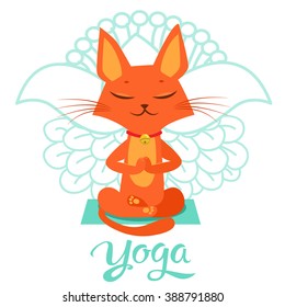 Cartoon Meditation Vector. Yoga pose vector. Cute yoga cat. Cartoon cat icons doing yoga position. T-shirt print design.