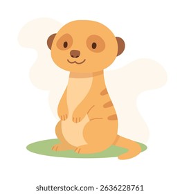 Cartoon meerkat em pé com rosto curioso, a ilustração meerkat se encaixa em conteúdo com tema de safári, educação sobre a vida selvagem e gráficos de animais para crianças.