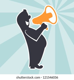 Cartoon with megaphone. Advertising concept.