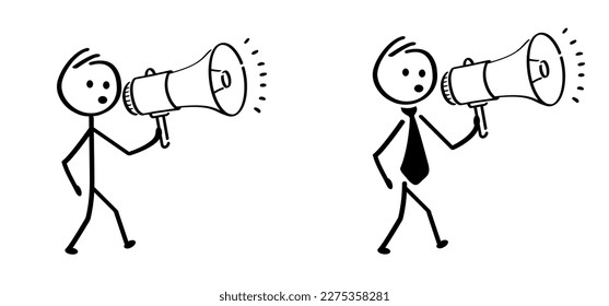 Cartoon megaphone, microphone to speak message symbol or logo. loudspeaker, microfoon line pictogram. Horn, announcing for attention talk. Megaphone amplifier. Drawing talking news or for protest. 