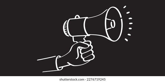 megáfono de dibujos animados, micrófono para hablar mensaje. altavoz, pictograma de microfono. Horn, anunciando por atención. Amplificador Megáfono. Dibujando noticias o para protestar. Icono de toro.