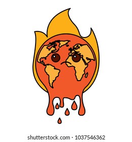cartoon melted sad burning earth globe world vector illustration
