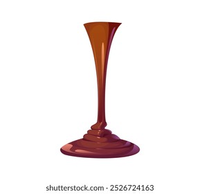 El chocolate derretido de la historieta, la corriente líquida rica, brillante que vierte abajo, transmite una sensación de dulzura y de indulgencia. Vector aislado delicioso postre de chocolate en un movimiento que fluye piscinas en la parte inferior